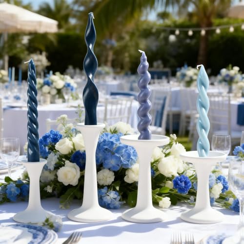 4 Pcs Navy & Light Blue Taper Candles (Blue Taper Candles)
