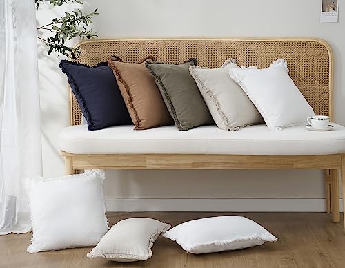 Decorative Linen Fringe Throw Pillow Covers 18×18 Inch (18" x 18" (Pack of 2) / Natural Beige)