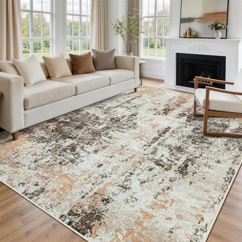 8x10 Area Rugs for Living Room Washable Bedroom Dining Room Brown Beige (Brown White/Beige / 8' x 10' (Rectangular))