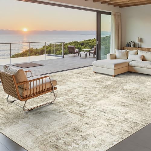 9x12 Area Rugs for Living Room Washable Rug Abstract Beige (Beige/Gray / 9' x 12' (Rectangular))