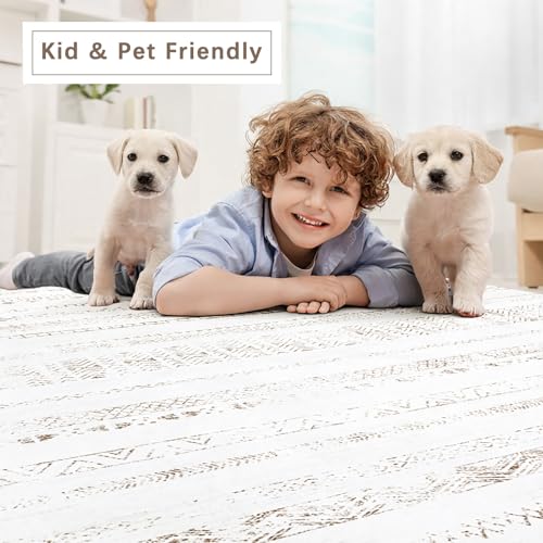 8x10 Washable Area Rugs for Living Room (8' x 10' (Rectangular) / Moroccan-light Brown-white)