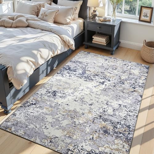 4x6 Washable Non Slip Abstract Area Rugs for Bedroom Living Room (Blue White Gold / 4' x 6' (Rectangular))