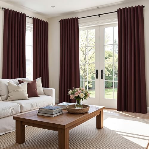 100% Blackout Curtains 84 Inch Length 2 Panels Set for Living Room Bedroom Back Tab Thermal Insulated Black Out Linen Drapes Room Darkening Reddish Brown (Reddish Brown / 52"W x 84"L (Pack of 2))
