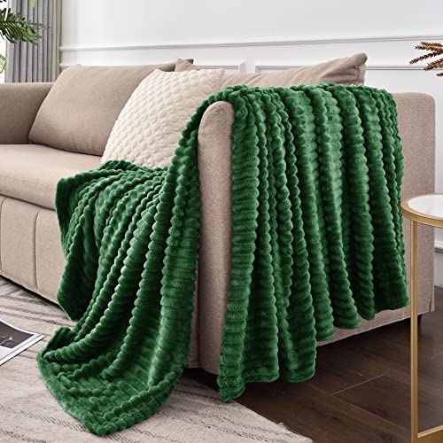 Ribbed Jacquard Dark Green King Size Blankets for Bed (Dark Green / King(108"x90"))