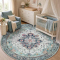 Washable Area Rug (Teal Green/White/Navy / 5' (Round))