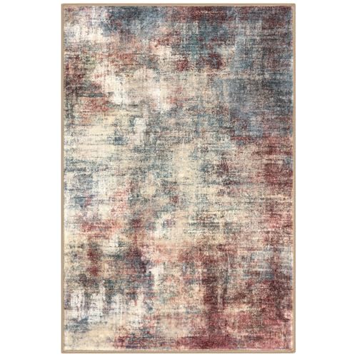 Abstract Area Rugs 6x9 Ft Washable Rugs for Living Room (Red/Multi / 6' x 9' (Rectangular))