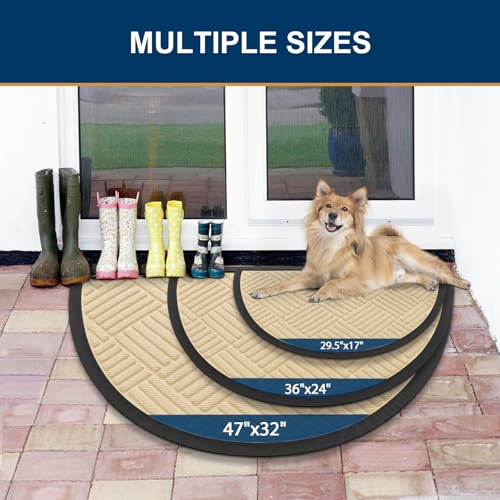 Half Circle Front Door Mat Outside Entrance (Beige / 29.5" X 17")