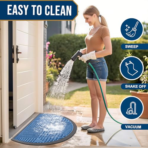 Half Circle Front Door Mat Outside Entrance (Blue / 35" X 23")