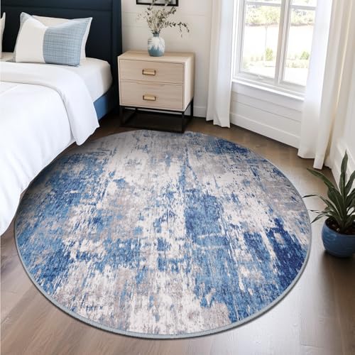 Washable Round 6ft Area Rug for Living Room Blue Gray (Blue/Gray / 6' (Round))