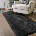 2x8 Runner Black Faux Sheepskin Fur Rug Washable Shag Fluffy Rugs for Bedroom for Home Decor Rectangle (2' x 8' (Runner) / Black)