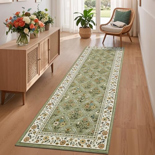 Washable Kitchen Rugs Non Slip 2x6 Hallway Runner Stain Resistant Low Pile Rug (Green/Spring / 2' x 6' (Rectangular))