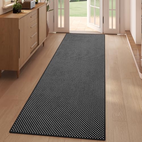 Kitchen Runner Rug Mat Non Slip Hallway Runner Washable Black 2x6 ft (Black / 2' x 6')