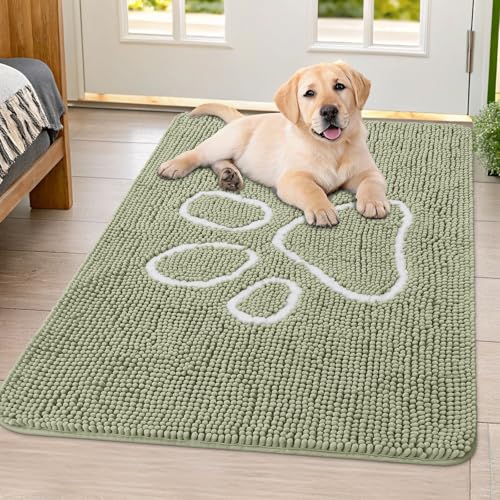 Dog Door Mat for Muddy Paws (40"X32" / Sage Green and White)