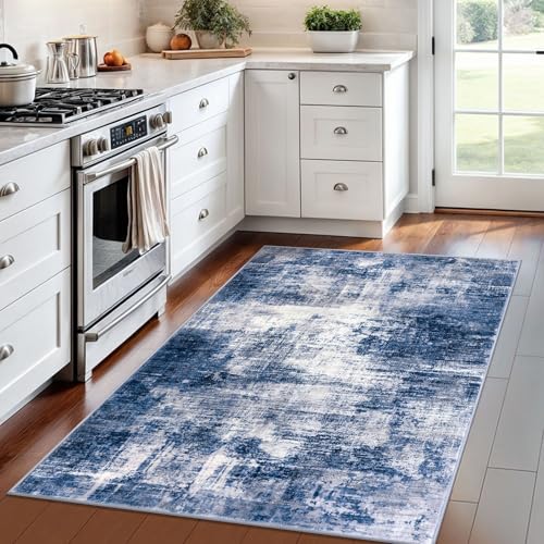 Abstract Area Rug 4x6 Ft Washable Rugs for Entryway Indoor (Navy/Grey/White / 4' x 6' (Rectangular))