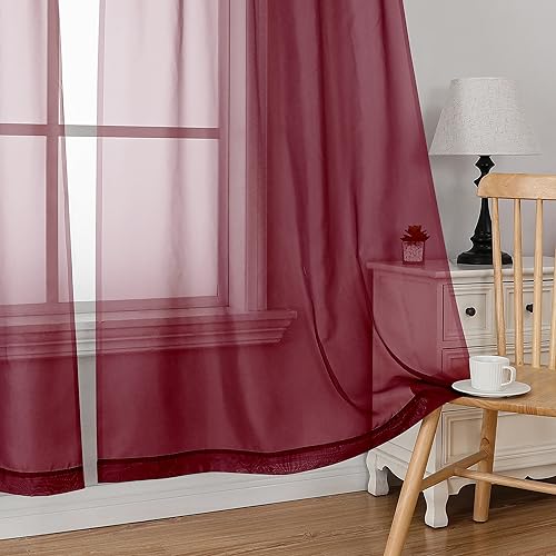 Red Short Sheer Curtains 45 Inch Length for Small Windows (Burgundy / 42"W x 45"L (Pack of 2))