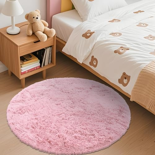 Pink Round Rugs for Bedroom (3 Ft Round / Pink)