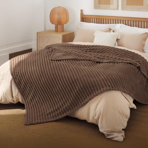 Soft Full Size Fleece Blankets for Bed Brown 84"x90" (Brown / Full)