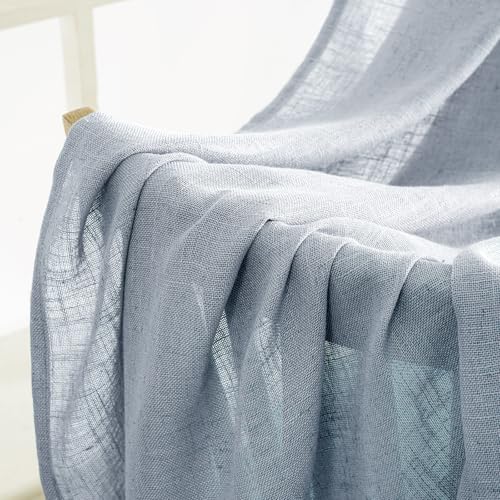 Chambray Blue Linen Curtains 52x96 Inch Long for Bedroom Living Room (52"W x 96"L (Pack of 2) / Chambray Blue)