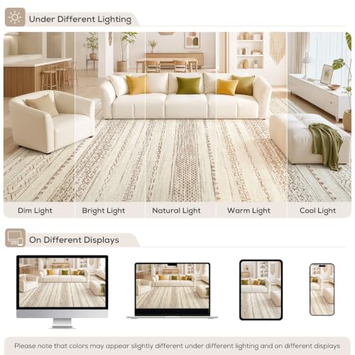 Boho 10x14 Area Rug Living Room Rugs Machine Washable Brown (Brown Tan / 10' X 14' (Rectangular))