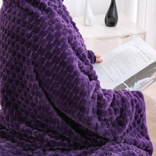 Deep Purple Throw Blanket 50"×60" Fuzzy 3D Jacquard Decorative (Purple / 50"×60”)