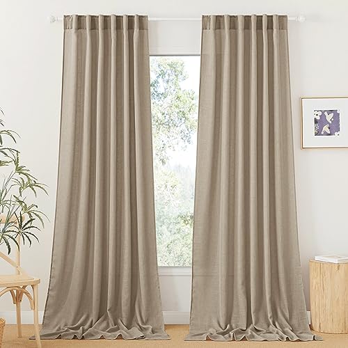 Sheer Curtains 108 inches (Khaki / 52"W x 108"L (Pack of 2))