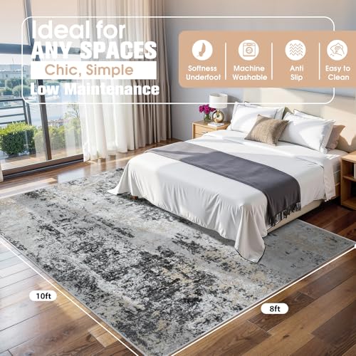 8x10 Area Rugs for Living Room Washable Bedroom Dining Room Black Grey Gold (Black Grey/Gold / 8' x 10' (Rectangular))