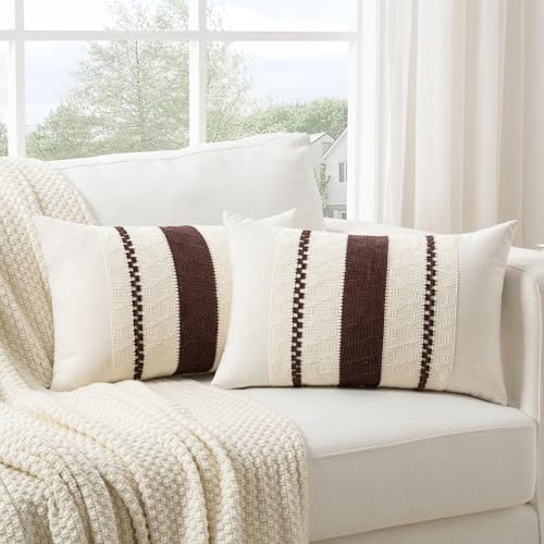 Set of 1 Boho Brown Long Lumbar Decorative Throw Pillow Cover 12x24 Inch for Couch Bed Sofa Chair (24" x 12" (Pack of 1) / Brown)