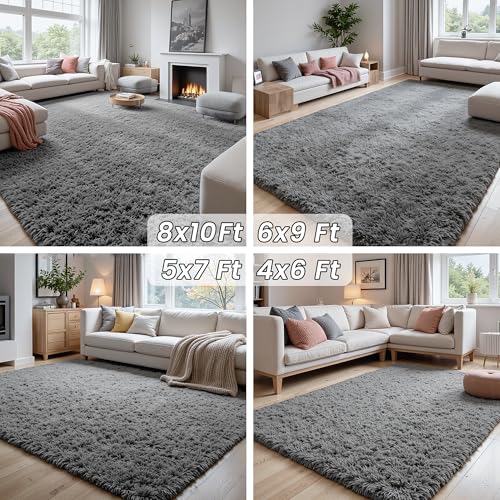 5x7 Fluffy Shag Area Rugs for Living Room Bedroom (Light Gray / 5' x 7' (Rectangular))