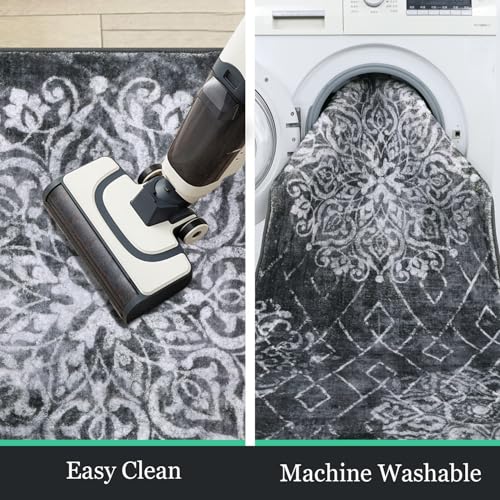 HEBE Hallway Runner Rug 2'x6' (Black/Grey / 2' x 6' (Rectangular))