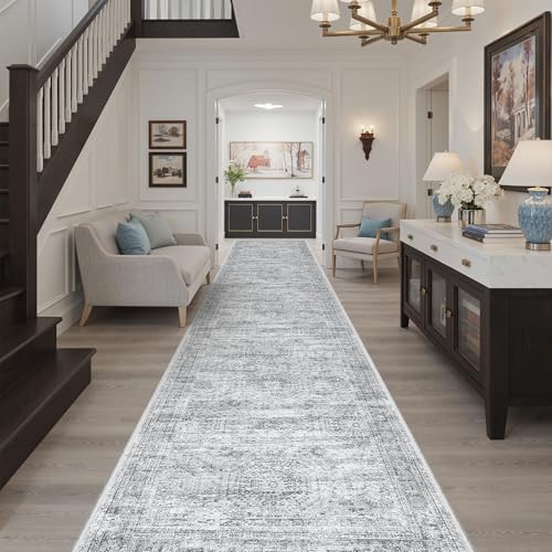 Washable Hallway Runner Rug 3x14 Kitchen Entry Rugs Non (Grey / 3' x 14' (Runner))