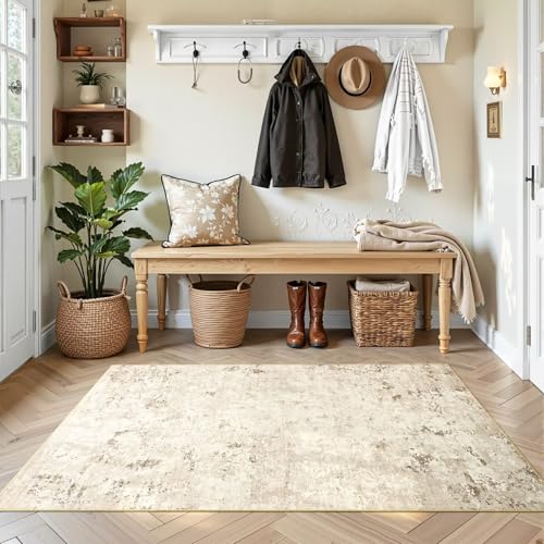 3x5 Washable Non Slip Abstract Area Rugs for Bedroom Living Room (Beige / 3' x 5' (Rectangular))