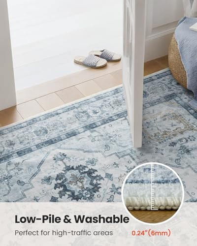 Amada Large 8x10 Washable Area Rug for Living Room (8' x 10' (Rectangular) / Ivory/Blue)