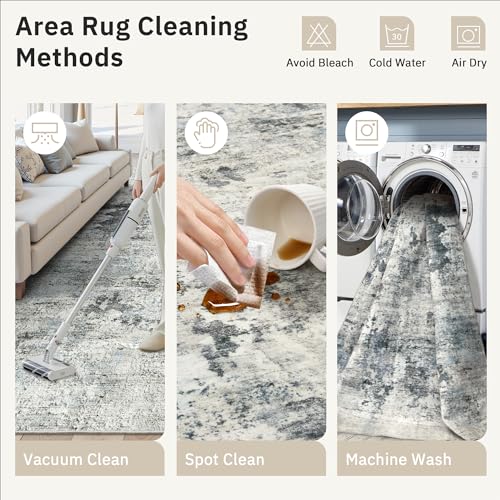 Abstract Rug 5x7 Washable Area Rugs for Living Room (Gray/Blue / 5' x 7' (Rectangular))
