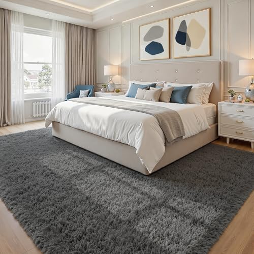 8x10 Fluffy Shag Area Rugs for Living Room Bedroom (Grey / 8' x 10' (Rectangular))