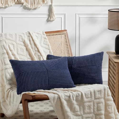 2 Packs Navy Blue Lumbar Decorative Throw Pillow Covers 16x32 Inch for Living Room Couch (Navy Blue / 32" x 16" (Pack of 2))