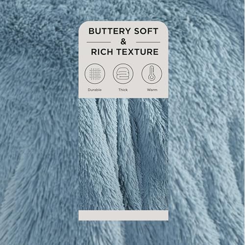 Faux Fur Fluffy Sherpa Fleece King Bed Blanket Blue 108"x90" (13- Blue / King (108" X 90"))