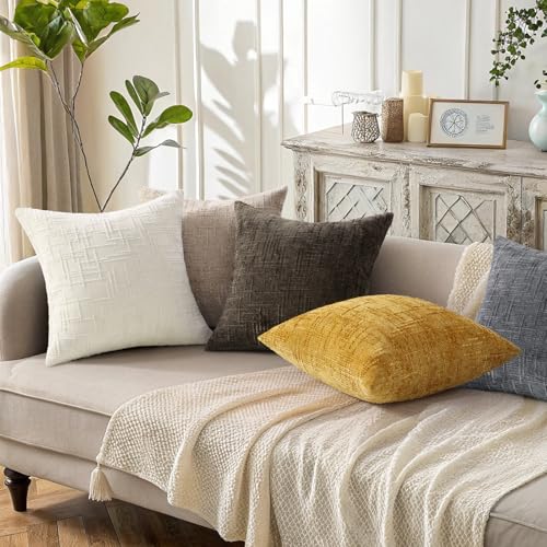 Textured Chenille Throw Pillow Covers 22x22 Set of 2 Yellow (Mustard Yellow / 22" x 22" (Pack of 2))