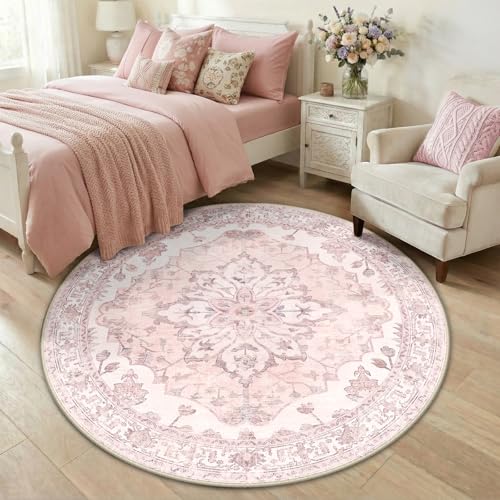 Washable Area Rug (Pink / 5' (Round))