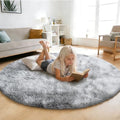 Tie Dyed Fluffy Round Rug (Mottling Grey / 3' (Round))