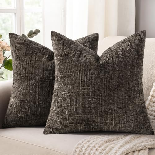 Textured Chenille Throw Pillow Covers 24x24 Set of 2 Dark Brown (Dark Brown / 24" x 24" (Pack of 2))