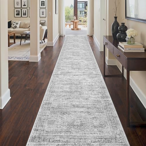 3x18 Runner Rug Non Slip (Grey/Ivory / 3' x 18' (Runner))