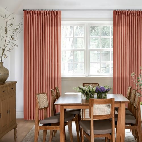 Firebrick Pleated Linen Curtains 96 Inches Long for Living Room 2 Panel Set (Firebrick / 40"W x 96"L (Pack of 2))