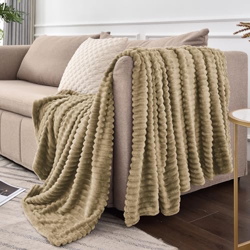 3D Ribbed Light Brown Fleece Twin Blanket for Couch (Brown / Twin(60"x80"))