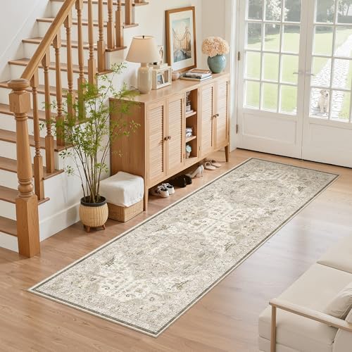 Hallway Runner Rug 2x5 Washable Entry Rugs Non (Ivory/Brown / 2' x 5' (Runner))