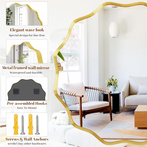 Wavy Round Mirror (Gold / 24"L x 24"W)