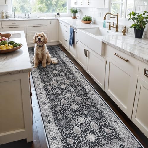 Hallway Washable Runner Rug (3' x 10' (Rectangular) / Black/Navy)