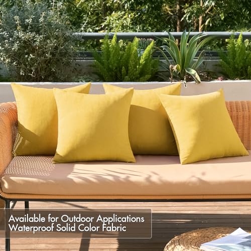 Pack of 4 Decorative Outdoor Throw Pillow Covers Linen Waterproof Pillow Covers Summer Farmhouse Cushion Cases for Patio Garden Tent Balcony Couch Sofa 18x18 Inch Yellow (18" x 18" (Pack of 4) / Yellow)