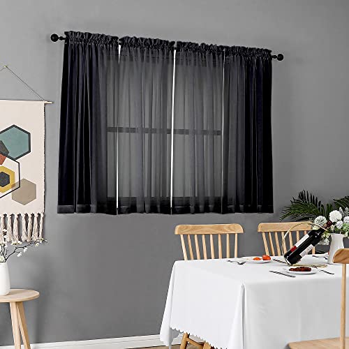 Black Sheer Curtains 45 Inches Length 2 Panels (Black / 42"W x 45"L (Pack of 2))