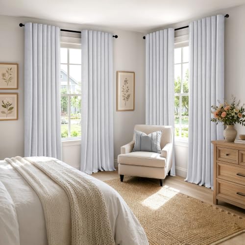 100% Blackout Linen Curtains 42 x 96 Inch Grayish White 2 Panels (Grayish White / 42"W x 96"L (Pack of 2))