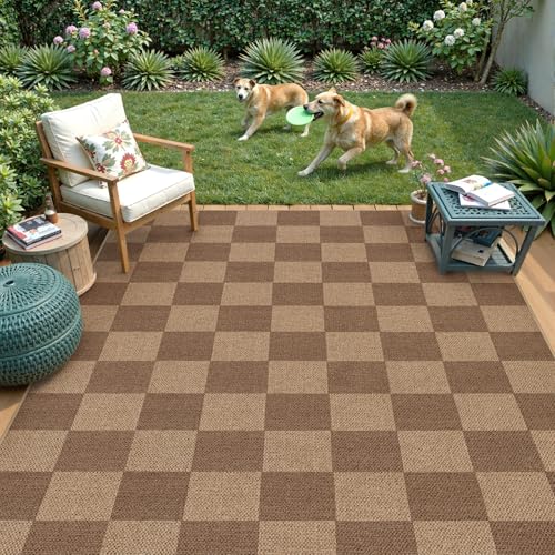 Checkered Easy Jute Living Room Rug (5' x 7' (Rectangular) / Nature/Checkerboard -1)